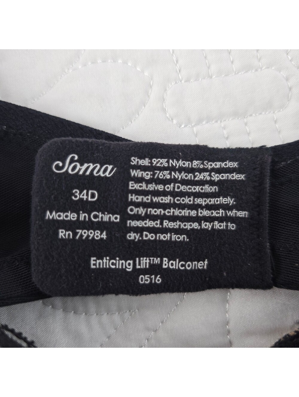 Soma Enticing Lift™ Balconet Bra, Black Lace, Size 34D - Picture 3 of 4